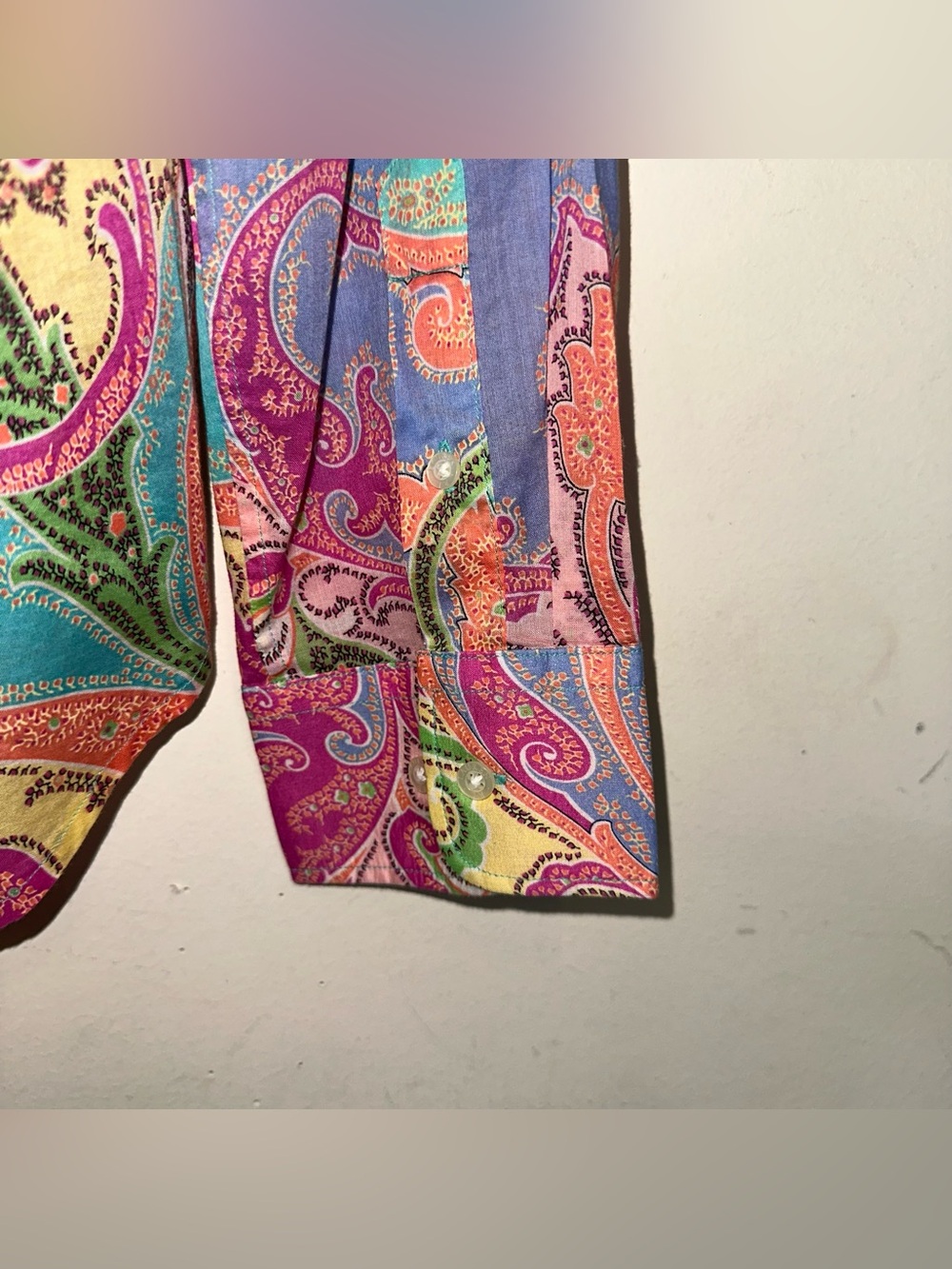 VTG Lauren Ralph Lauren Shirt SZ Large 100% Cotton Pink Paisley Floral Button Up - Picture 5 of 7